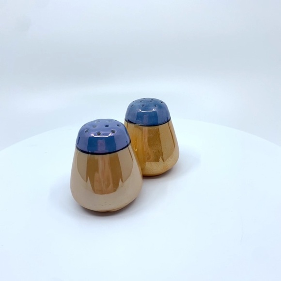 Vintage Lusterware Peach & Blue Ceramic Salt & Pepper Shakers * Made in Japan - Picture 9 of 12